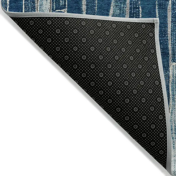 9' X 12' Blue And Light Blue Striped Washable Indoor Outdoor Area Rug
