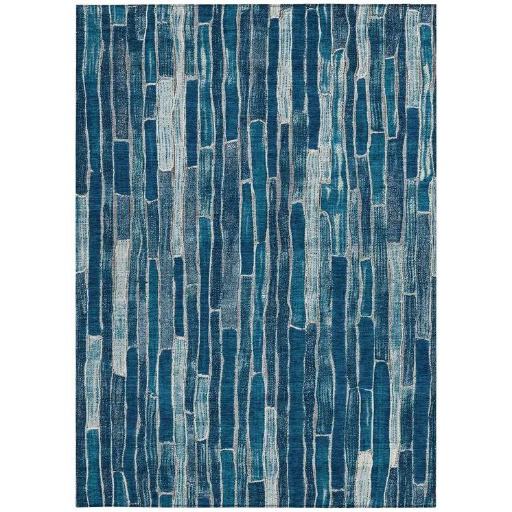 10' X 14' Blue And Light Blue Striped Washable Indoor Outdoor Area Rug