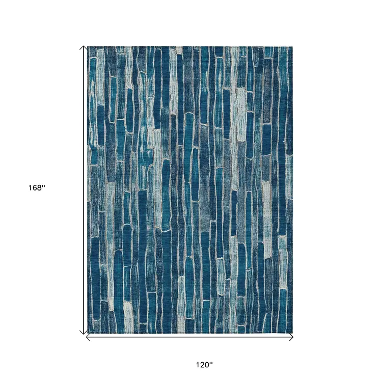 10' X 14' Blue And Light Blue Striped Washable Indoor Outdoor Area Rug