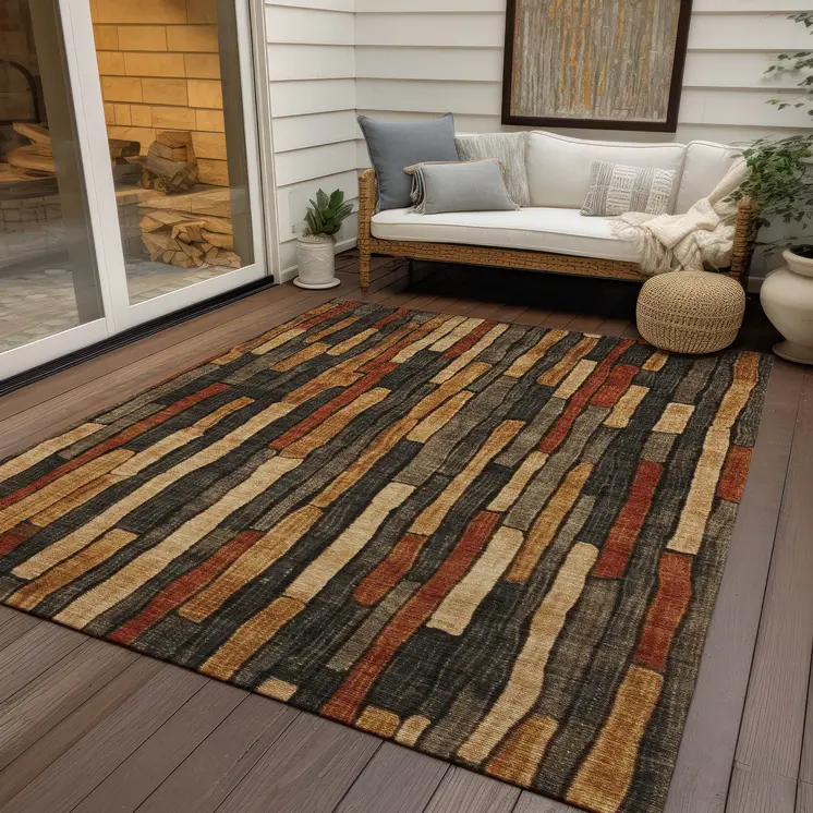 5' X 8' Coffee And Brown Striped Washable Indoor Outdoor Area Rug