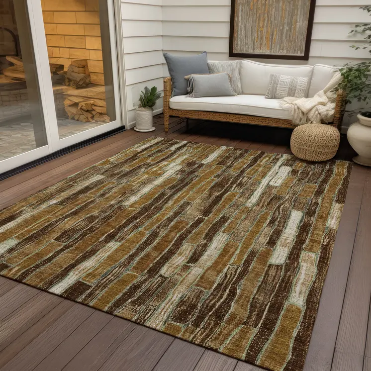 3' X 5' Brown Golden Brown And Beige Striped Washable Indoor Outdoor Area Rug