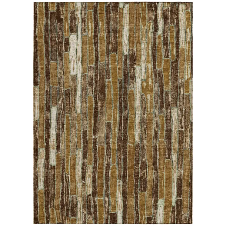3' X 5' Brown Golden Brown And Beige Striped Washable Indoor Outdoor Area Rug