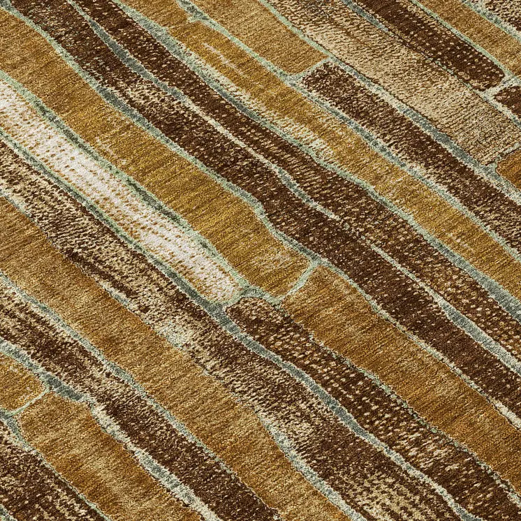8' Brown Golden Brown And Beige Round Striped Washable Indoor Outdoor Area Rug