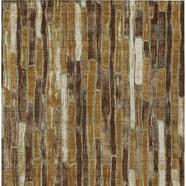 10' X 14' Brown Golden Brown And Beige Striped Washable Indoor Outdoor Area Rug