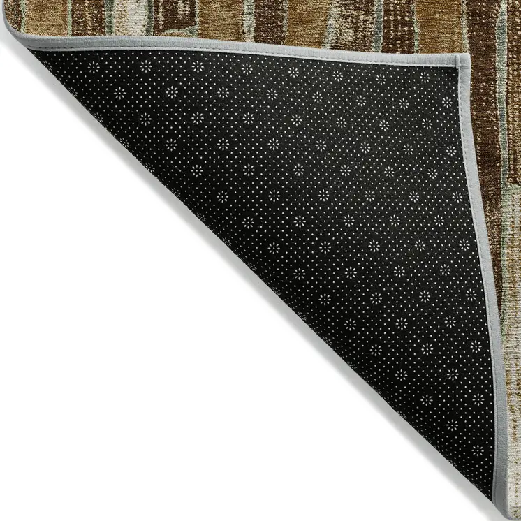 10' X 14' Brown Golden Brown And Beige Striped Washable Indoor Outdoor Area Rug