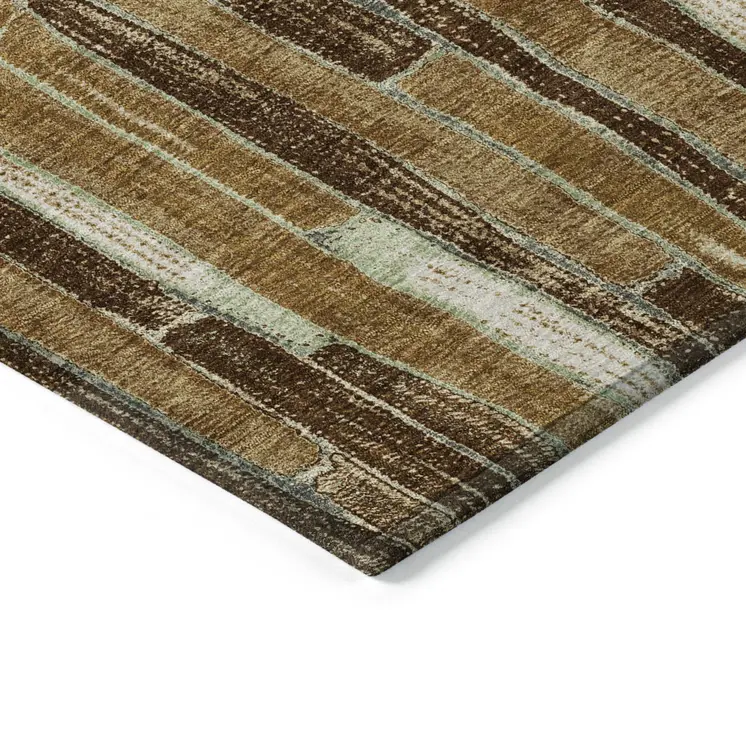 10' X 14' Brown Golden Brown And Beige Striped Washable Indoor Outdoor Area Rug