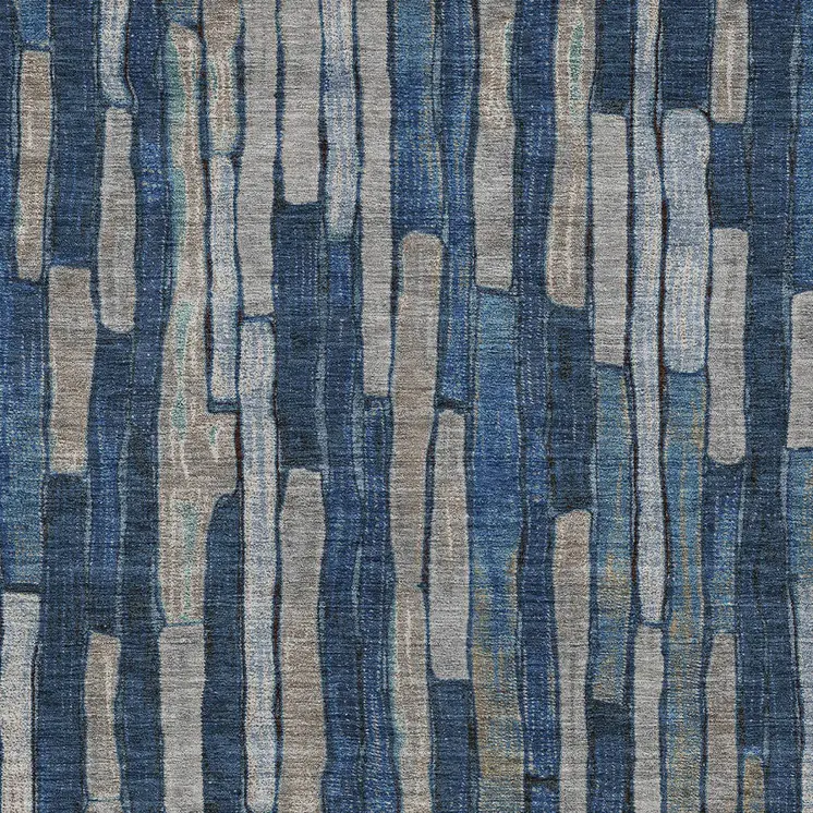 3' X 5' Navy Blue And Denim Blue Striped Washable Indoor Outdoor Area Rug