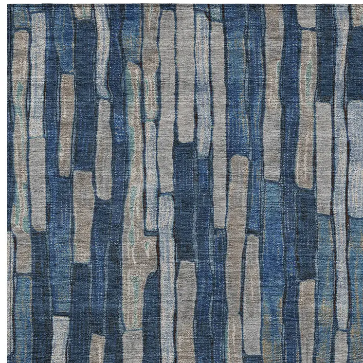 8' X 10' Navy Blue And Denim Blue Striped Washable Indoor Outdoor Area Rug
