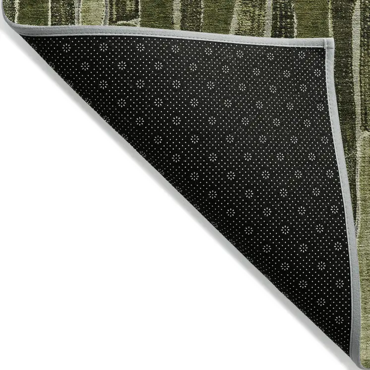8' X 10' Olive Green And Dark Olive Green Striped Washable Indoor Outdoor Area Rug