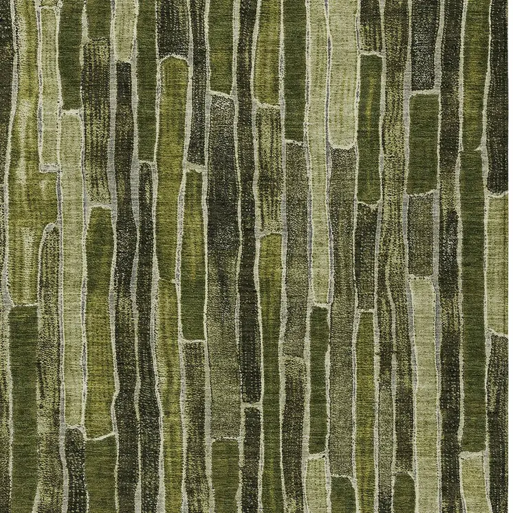 8' X 10' Olive Green And Dark Olive Green Striped Washable Indoor Outdoor Area Rug