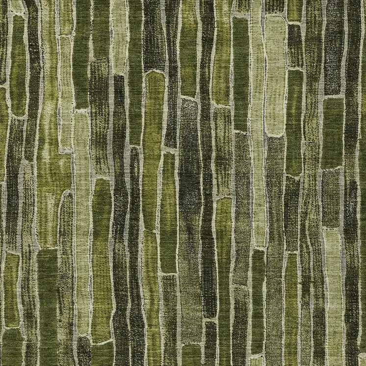 9' X 12' Olive Green And Dark Olive Green Striped Washable Indoor Outdoor Area Rug