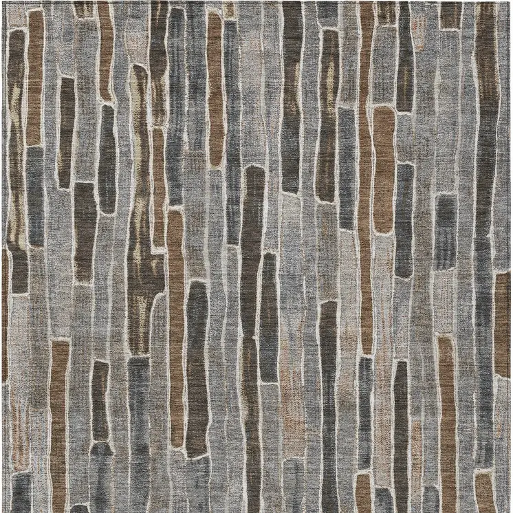 8' X 10' Pewter And Brown Striped Washable Indoor Outdoor Area Rug