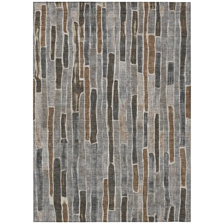 8' X 10' Pewter And Brown Striped Washable Indoor Outdoor Area Rug