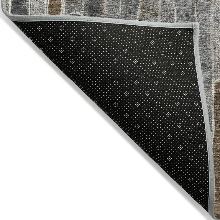 8' X 10' Pewter And Brown Striped Washable Indoor Outdoor Area Rug