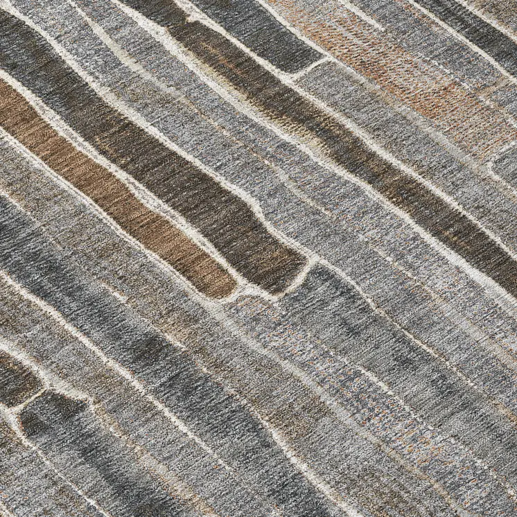 8' X 10' Pewter And Brown Striped Washable Indoor Outdoor Area Rug
