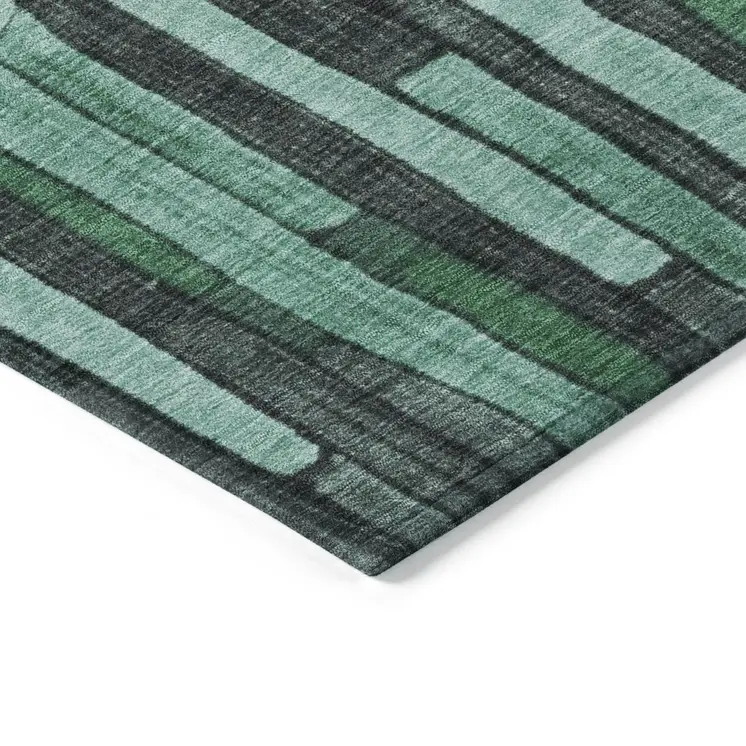 8' Sage Teal Blue And Emerald Round Striped Washable Indoor Outdoor Area Rug