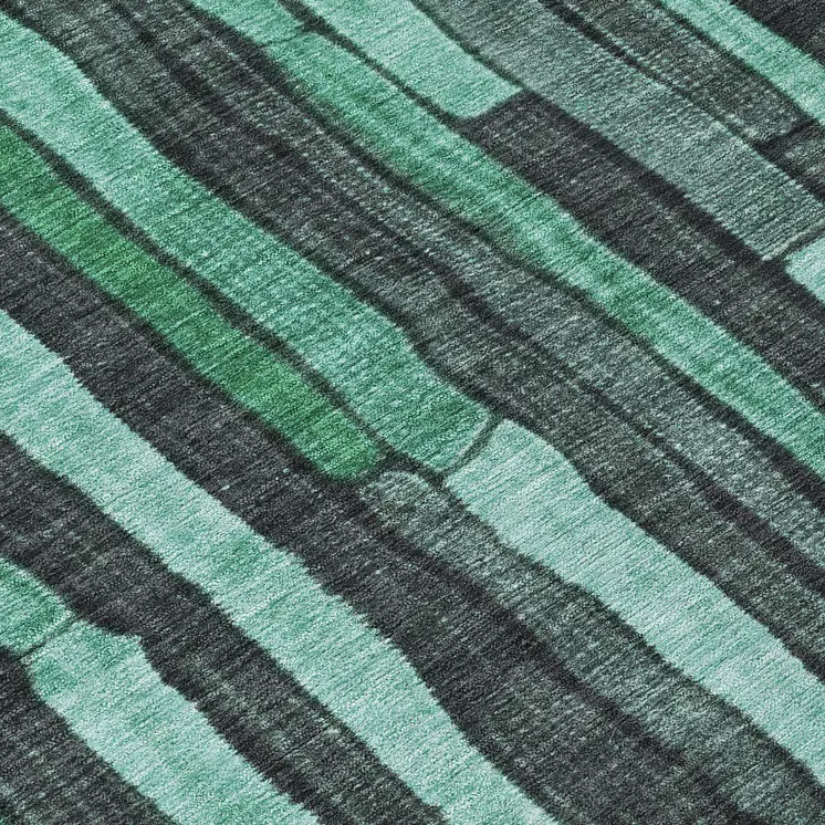 8' Sage Teal Blue And Emerald Round Striped Washable Indoor Outdoor Area Rug