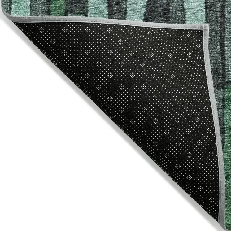 10' X 14' Sage Teal Blue And Emerald Striped Washable Indoor Outdoor Area Rug
