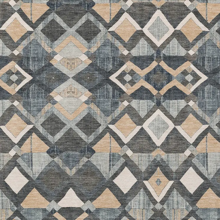 5' X 8' Graphite And Cream Geometric Washable Indoor Outdoor Area Rug