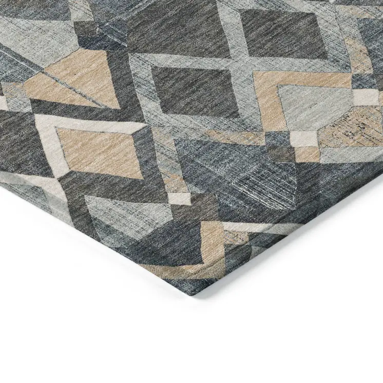 10' X 14' Graphite And Cream Geometric Washable Indoor Outdoor Area Rug