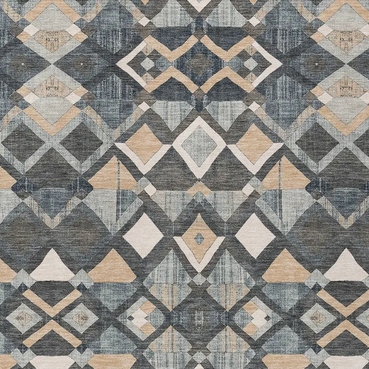 10' X 14' Graphite And Cream Geometric Washable Indoor Outdoor Area Rug