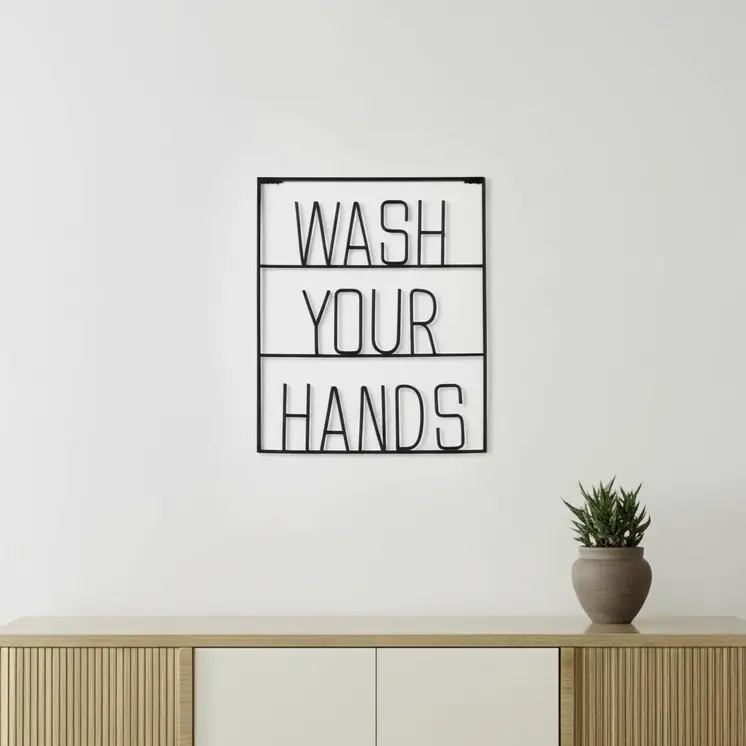 20" X 17" Black Wash Your Hands Metal Wall Decor