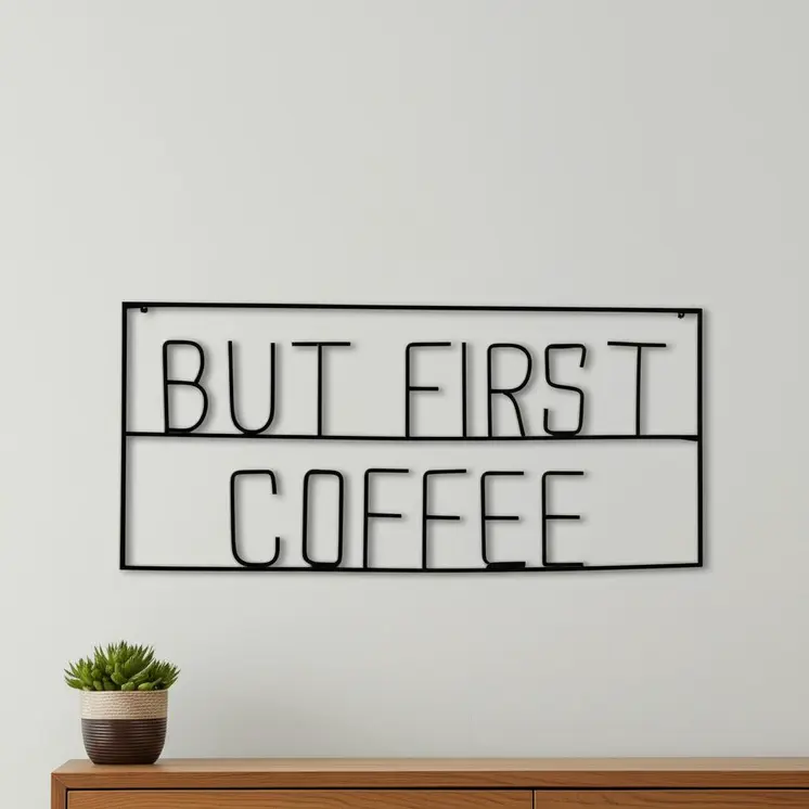 26" X 13" Black But First Coffee Metal Wall Decor