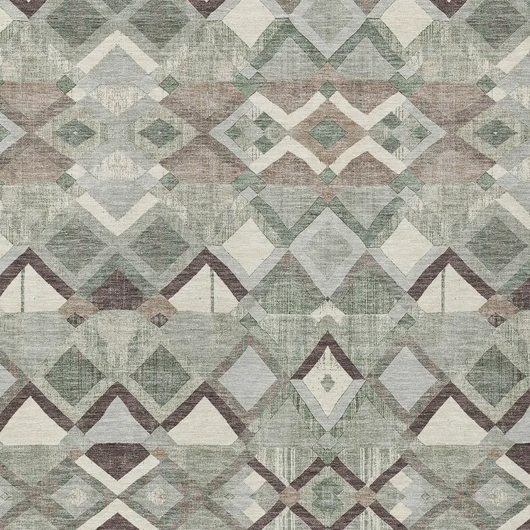 3' X 5' Sage And Off White Geometric Washable Indoor Outdoor Area Rug
