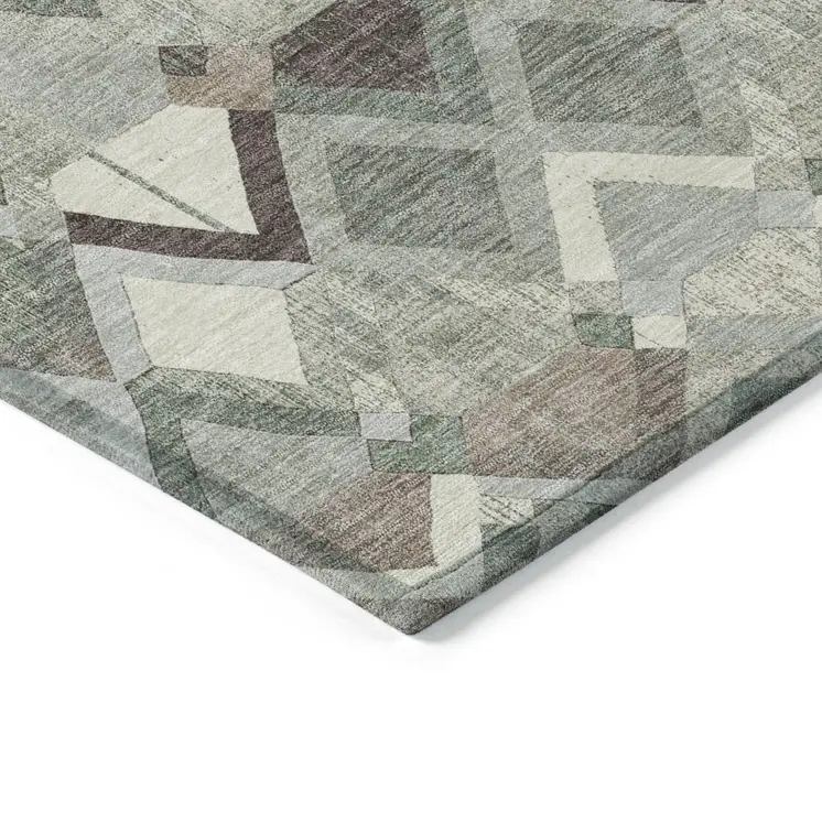 9' X 12' Sage And Off White Geometric Washable Indoor Outdoor Area Rug