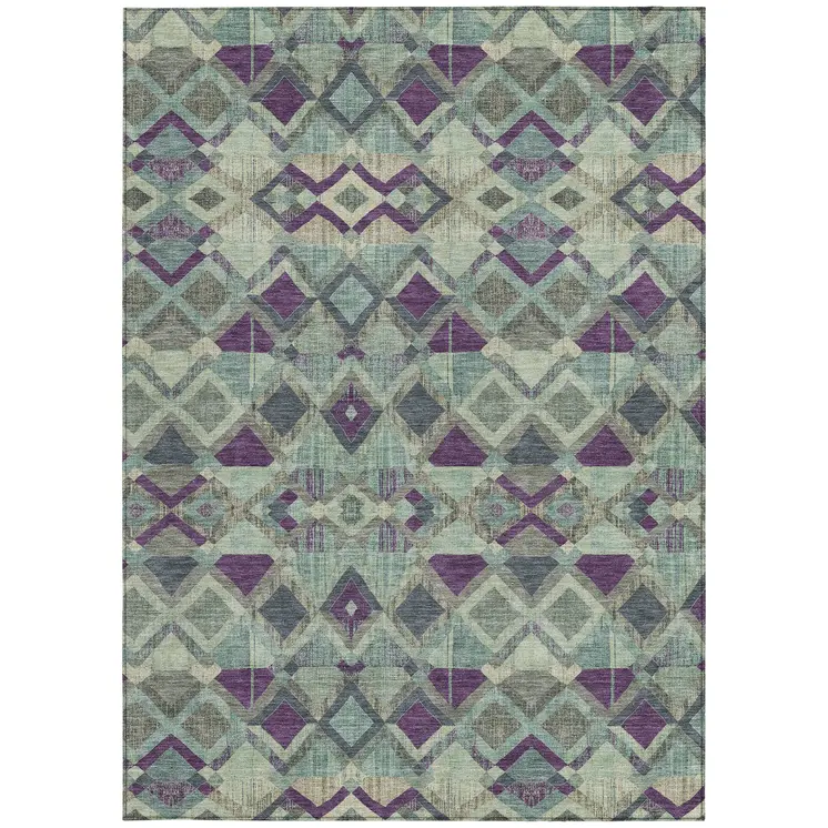 3' X 5' Blue And Purple Geometric Washable Indoor Outdoor Area Rug
