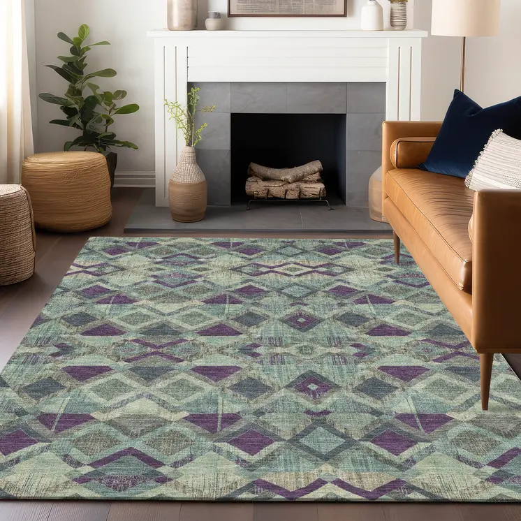 3' X 5' Blue And Purple Geometric Washable Indoor Outdoor Area Rug