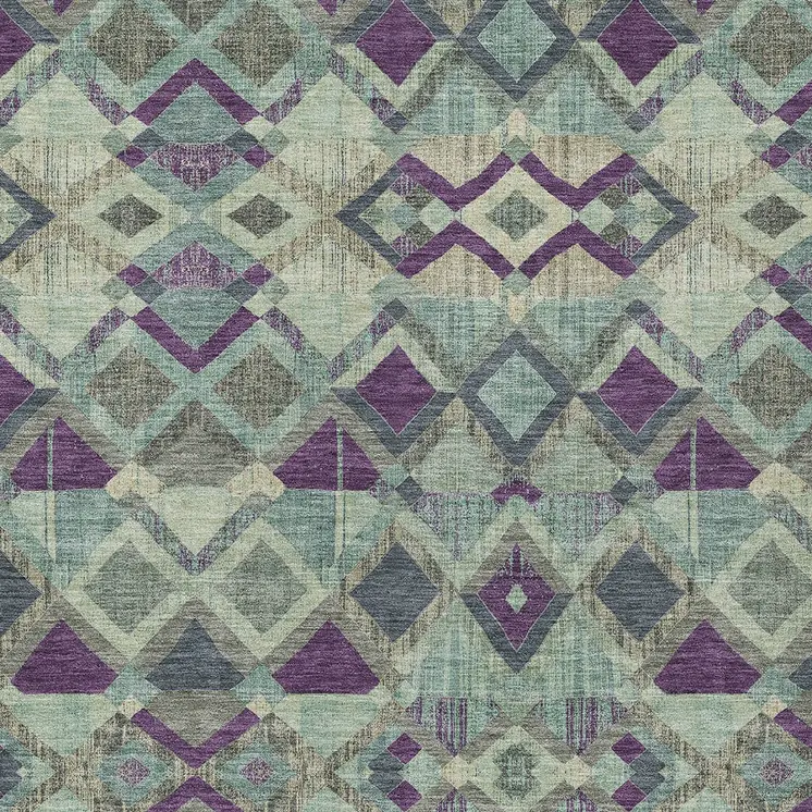 5' X 8' Blue And Purple Geometric Washable Indoor Outdoor Area Rug