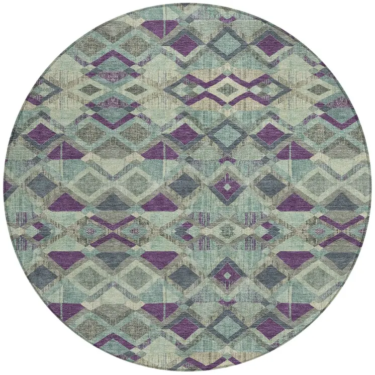 8' Blue And Purple Round Geometric Washable Indoor Outdoor Area Rug