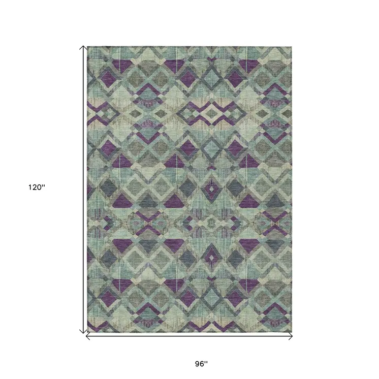 8' X 10' Blue And Purple Geometric Washable Indoor Outdoor Area Rug