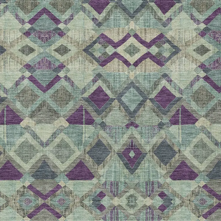 9' X 12' Blue And Purple Geometric Washable Indoor Outdoor Area Rug