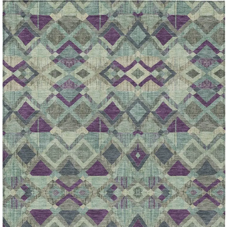 10' X 14' Blue And Purple Geometric Washable Indoor Outdoor Area Rug