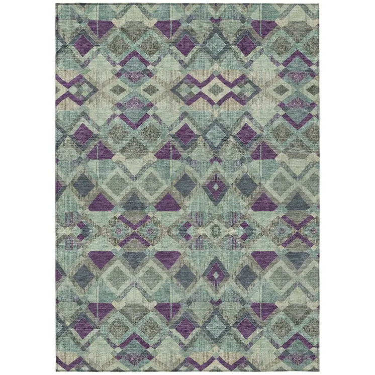 10' X 14' Blue And Purple Geometric Washable Indoor Outdoor Area Rug
