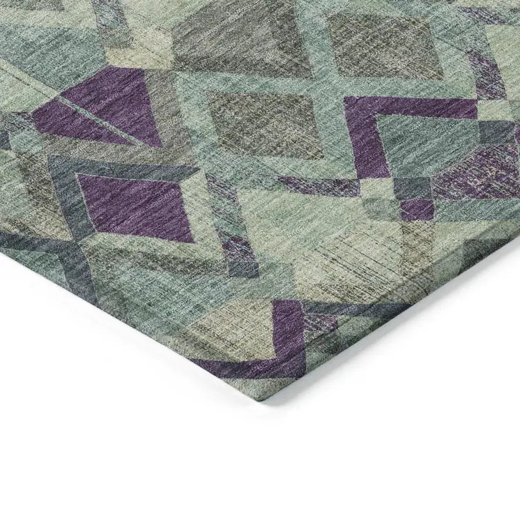 10' X 14' Blue And Purple Geometric Washable Indoor Outdoor Area Rug