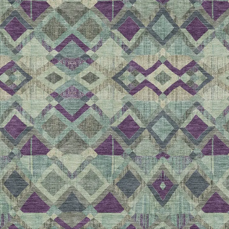 10' X 14' Blue And Purple Geometric Washable Indoor Outdoor Area Rug