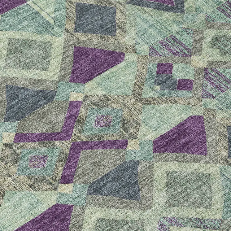 10' X 14' Blue And Purple Geometric Washable Indoor Outdoor Area Rug