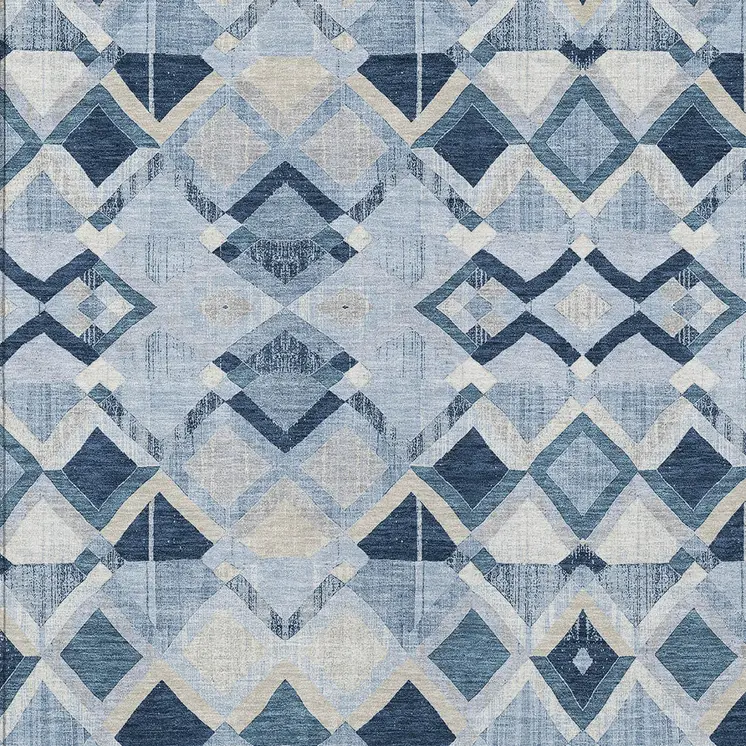 10' X 14' Sky Blue And Slate Blue Geometric Washable Indoor Outdoor Area Rug