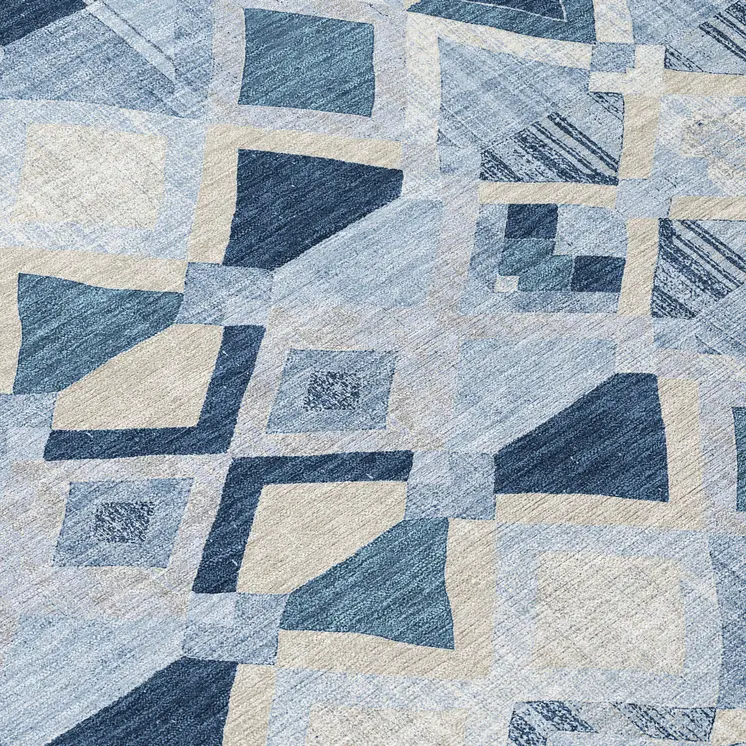 10' X 14' Sky Blue And Slate Blue Geometric Washable Indoor Outdoor Area Rug