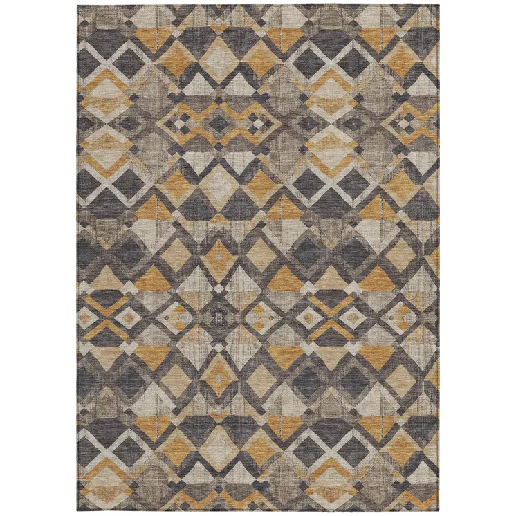 3' X 5' Wheat And Gold Geometric Washable Indoor Outdoor Area Rug