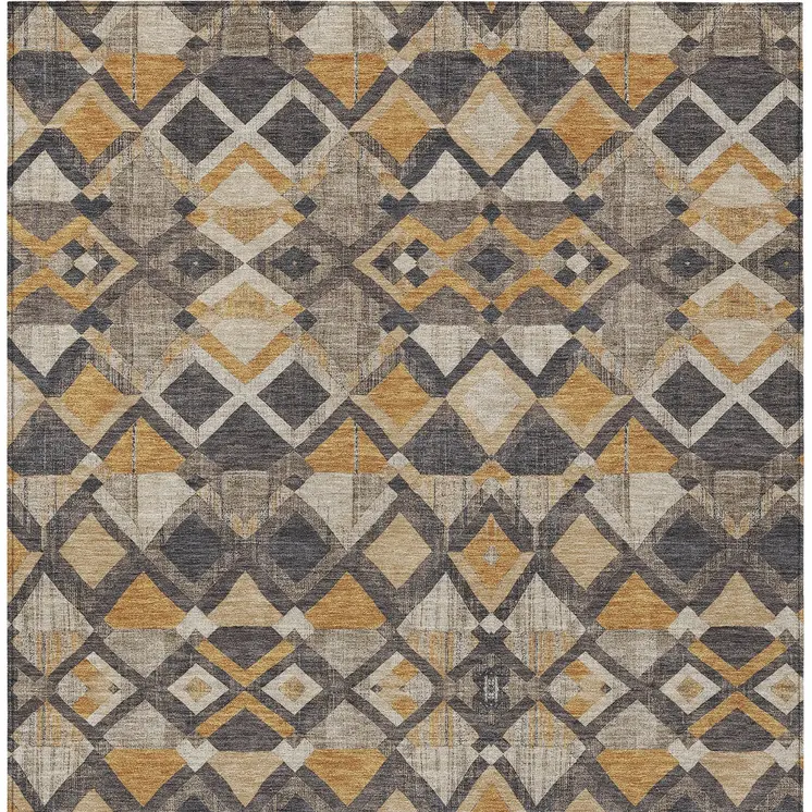 8' X 10' Wheat And Gold Geometric Washable Indoor Outdoor Area Rug