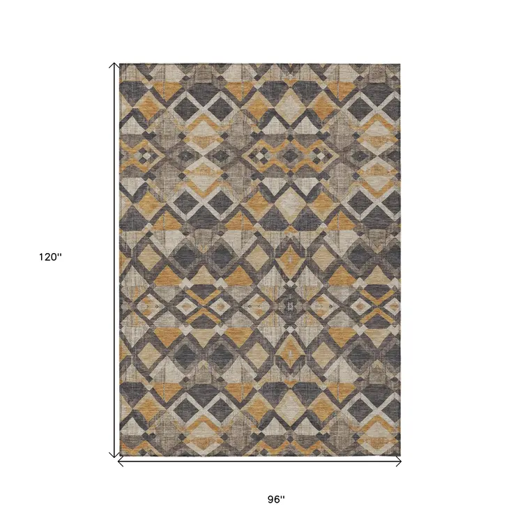 8' X 10' Wheat And Gold Geometric Washable Indoor Outdoor Area Rug