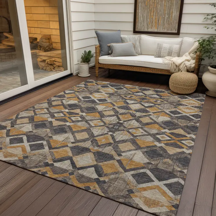8' X 10' Wheat And Gold Geometric Washable Indoor Outdoor Area Rug