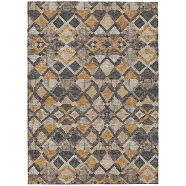8' X 10' Wheat And Gold Geometric Washable Indoor Outdoor Area Rug