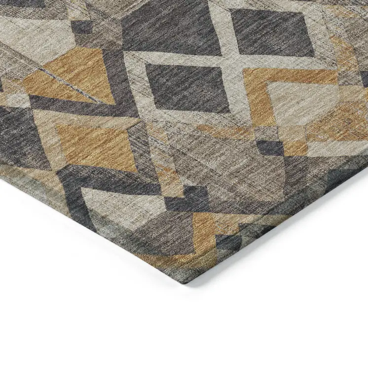 8' X 10' Wheat And Gold Geometric Washable Indoor Outdoor Area Rug