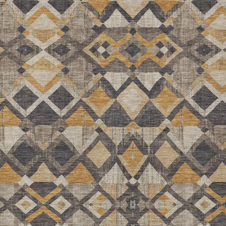 9' X 12' Wheat And Gold Geometric Washable Indoor Outdoor Area Rug