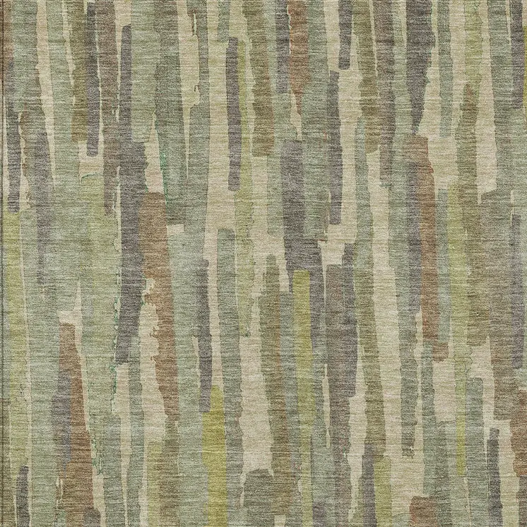 8' X 10' Artichoke Green And Ivory Striped Washable Indoor Outdoor Area Rug
